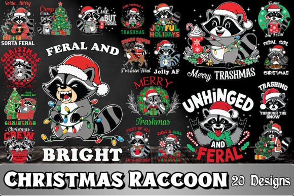 Christmas Feral Raccoon SVG Bundle Graphics and Crafts
