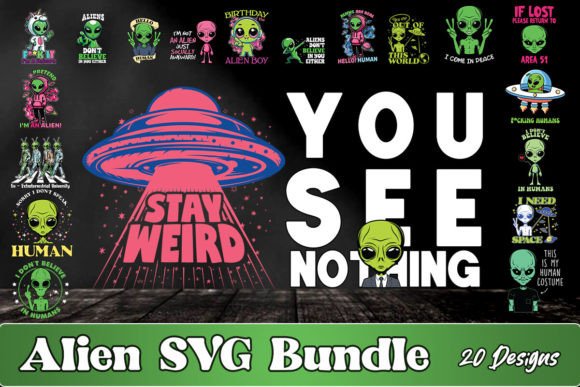 Funny Alien SVG Bundle for Graphics and Crafts