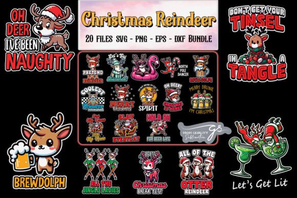 Funny Christmas Reindeer SVG Bundle for Graphics and Crafts